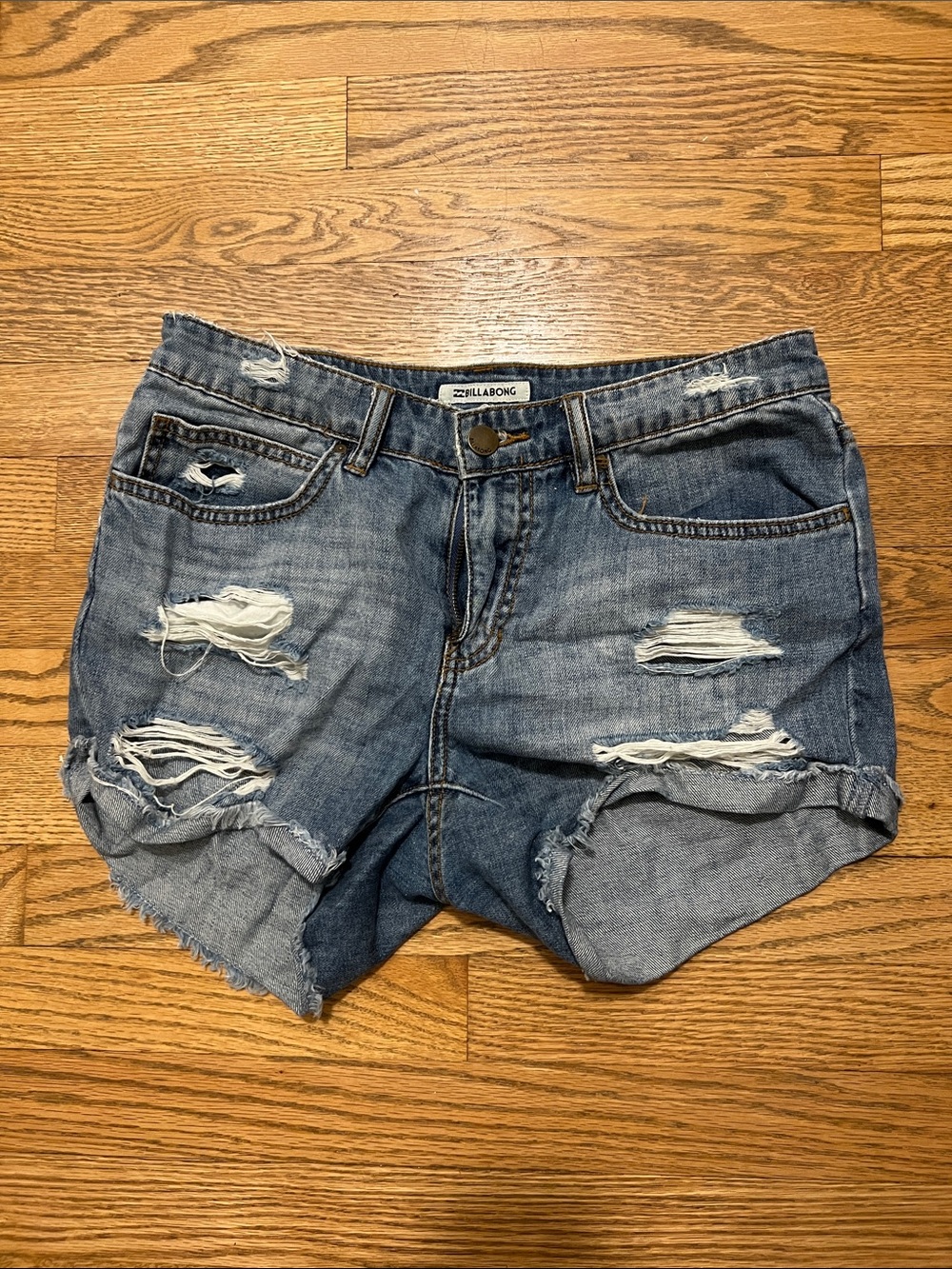 Billabong Distressed Light Blue Denim Jean Shorts